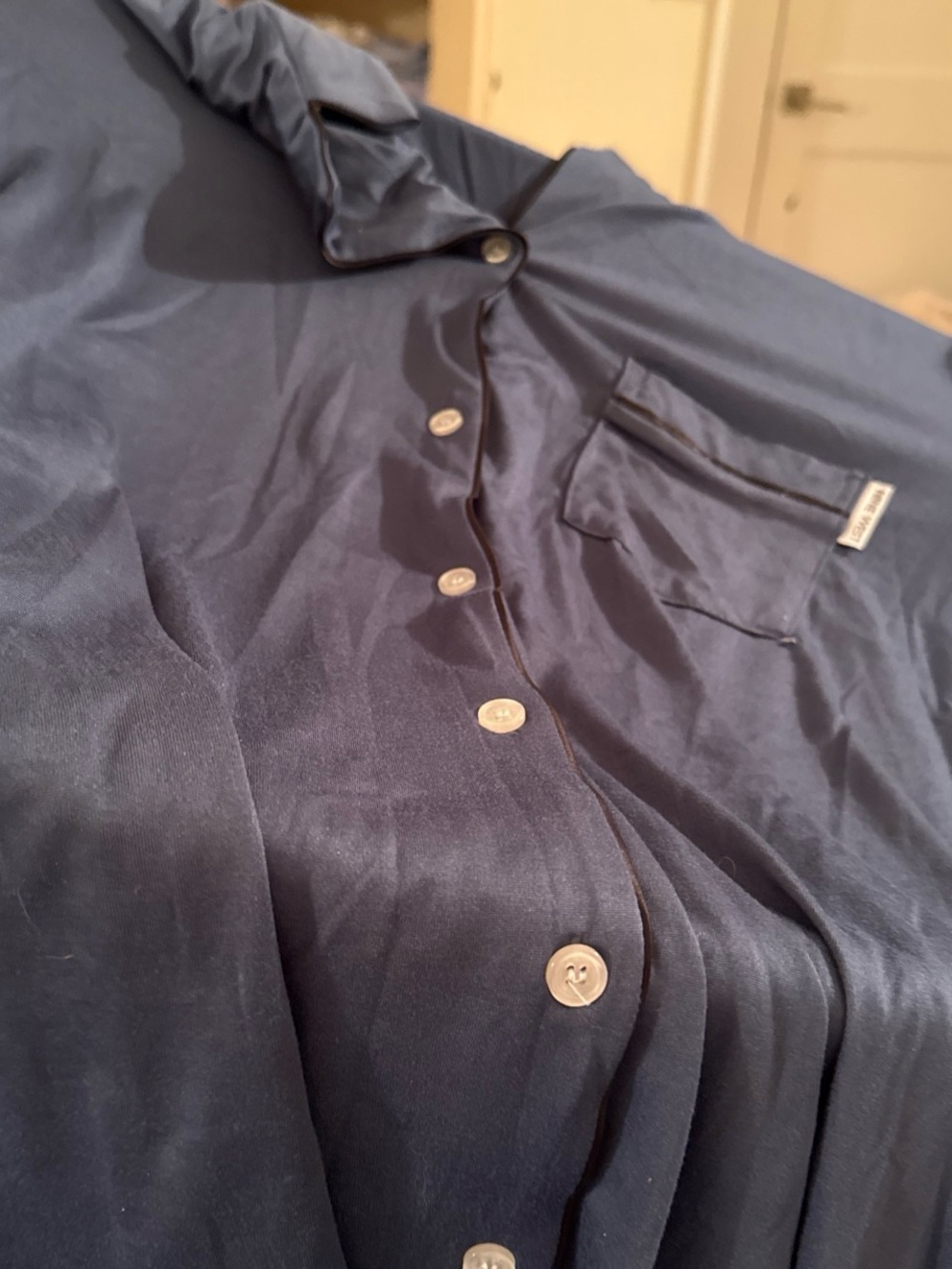Nine West Navy Satin Button-Front Pajama Top